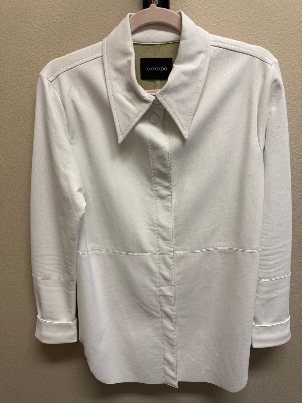 Dolce Cabo White Button-Front Leather Shirt Jacket XS